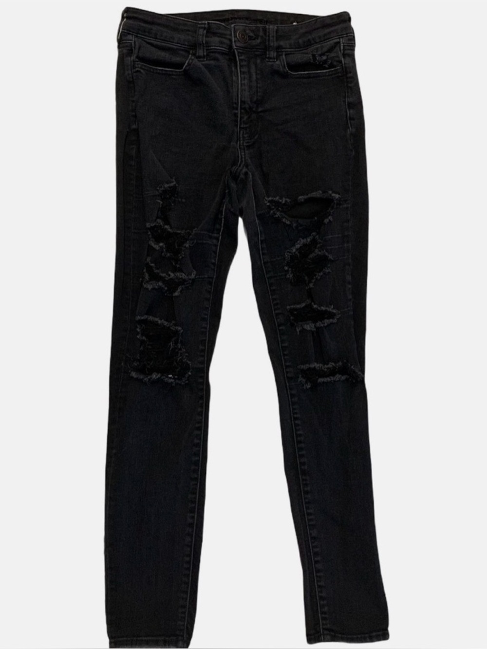 AMERICAN EAGLE Super Stretch Hi-Rise Jegging Distressed, Holes, Short, Size 10